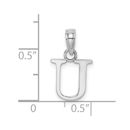 14k White Gold Polished Block Letter U Initial Pendant for Women