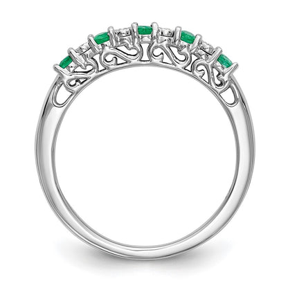 14k White Gold .01 carat Diamond and Emerald Complete Band Size 7