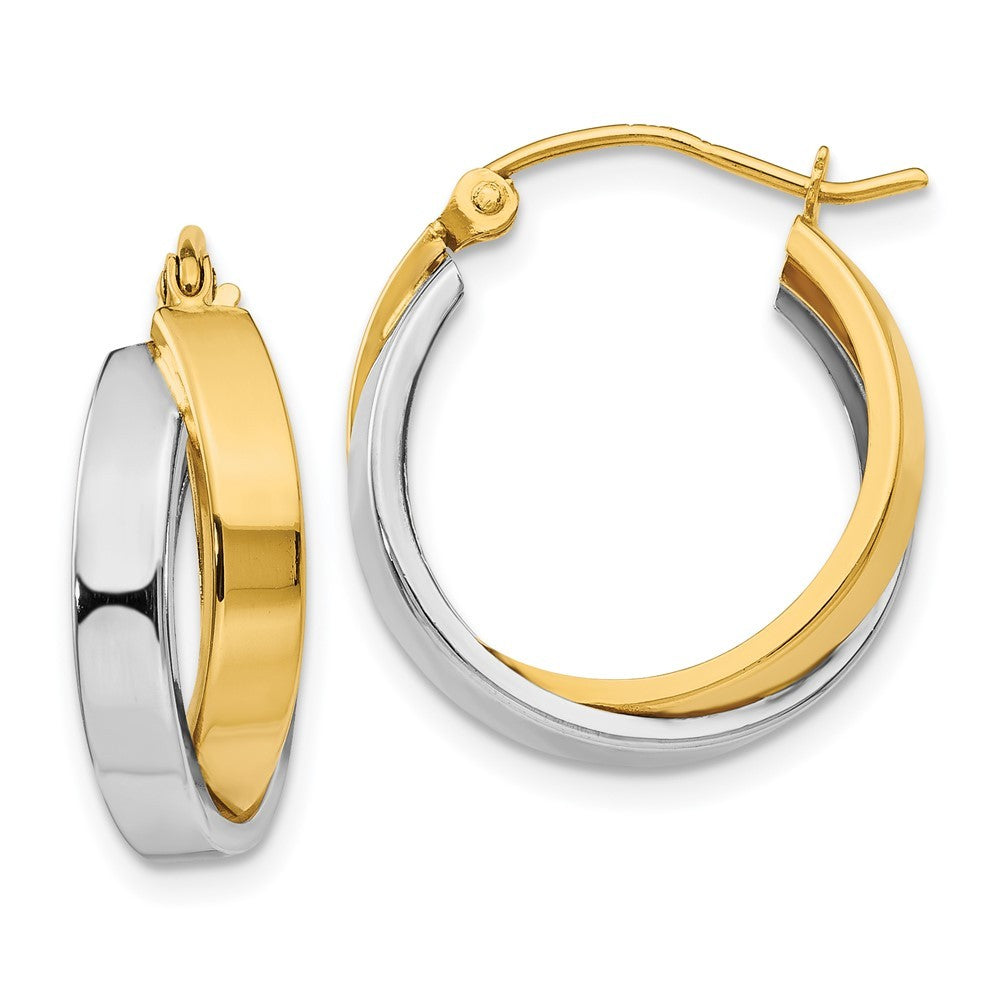 14k Two-tone Gold Polished Double Hoop Earrings