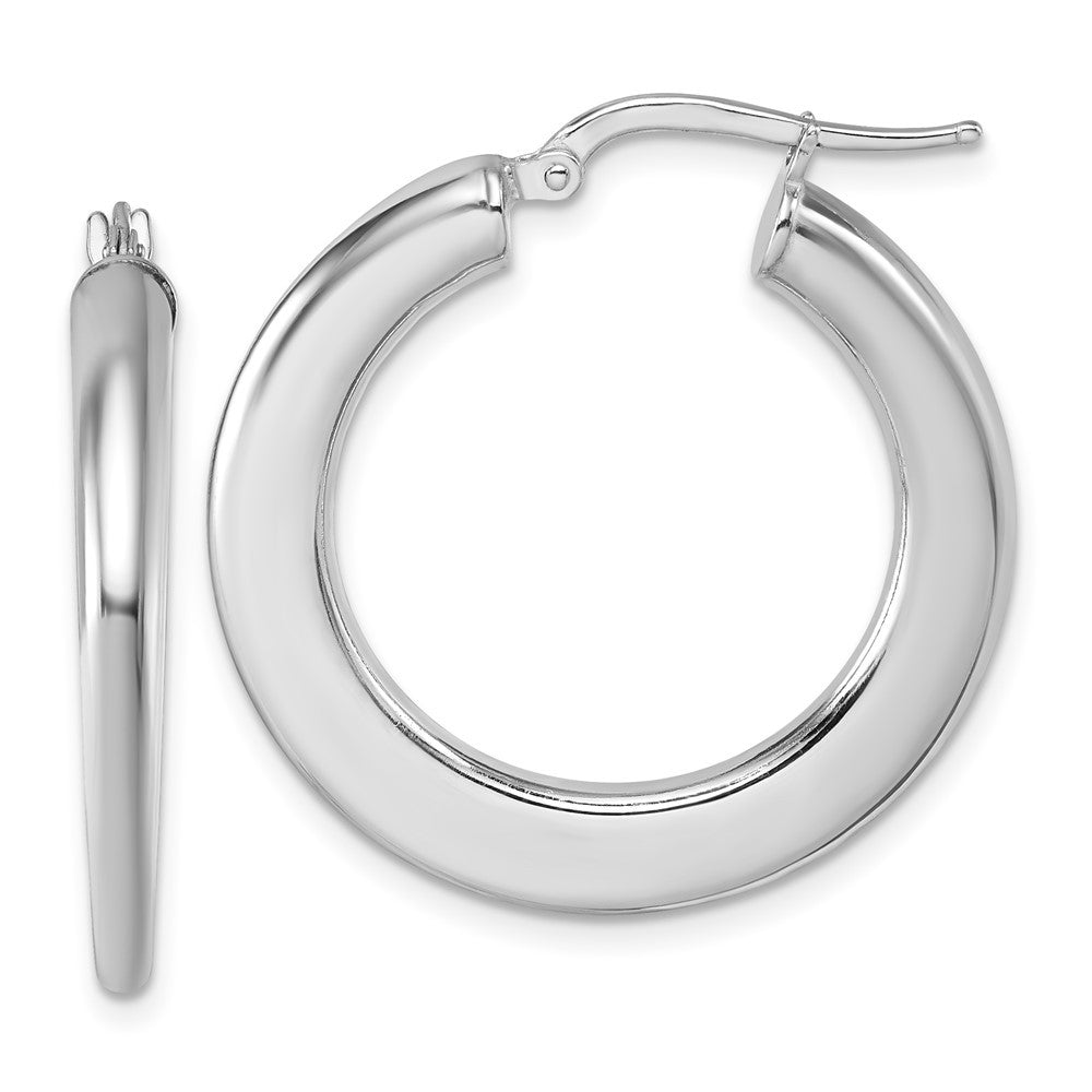 Sterling Silver Rhodium-plated  3.0 x 28mm Flat Tapered Tube Hoop Earrings