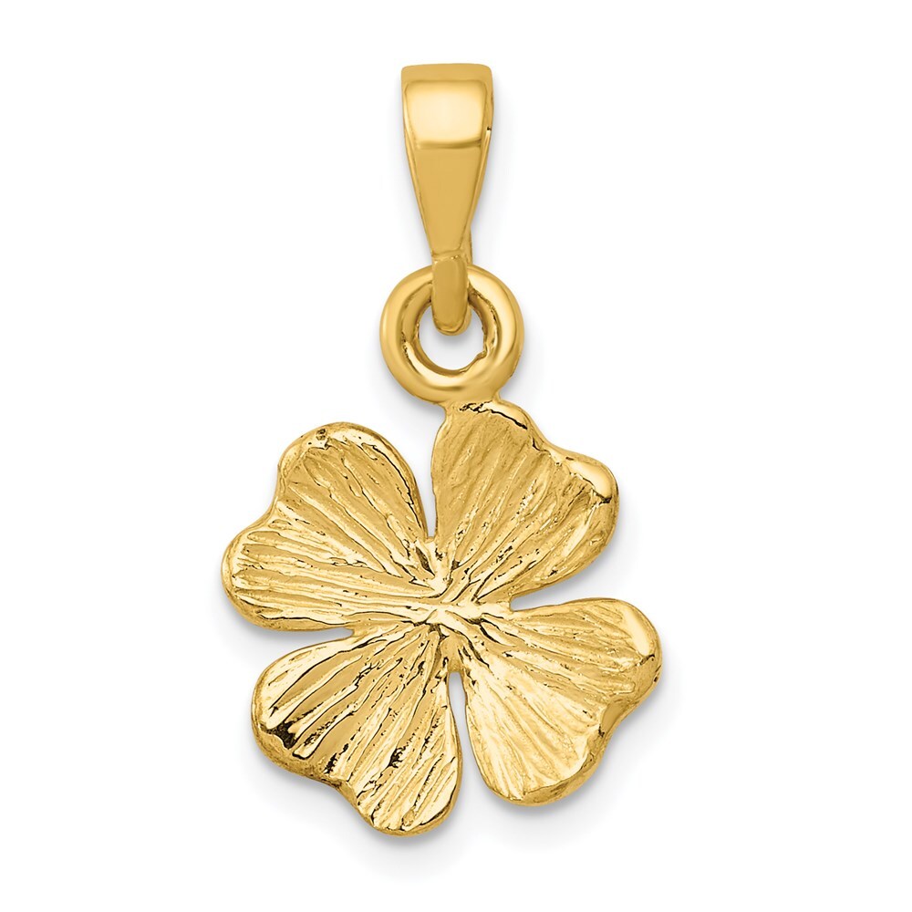 14k Yellow Gold Gold Polished and Textured Four Leaf Clover Pendant for Women