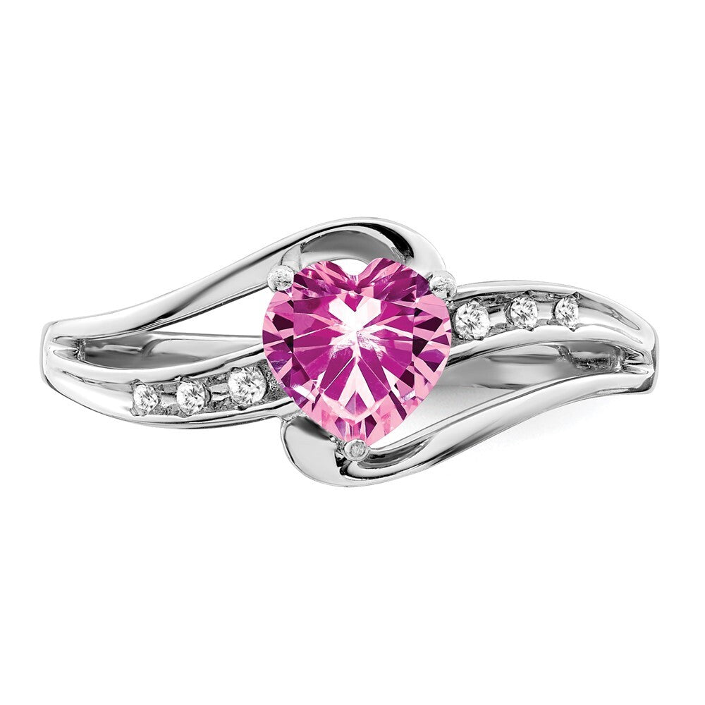 Sterling Silver Rhodium-plated Created Pink Sapphire and Diamond Ring Size 8