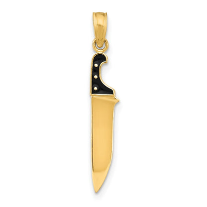 14k Yellow Gold Black Enamel 3-D Butcher Knife Charm