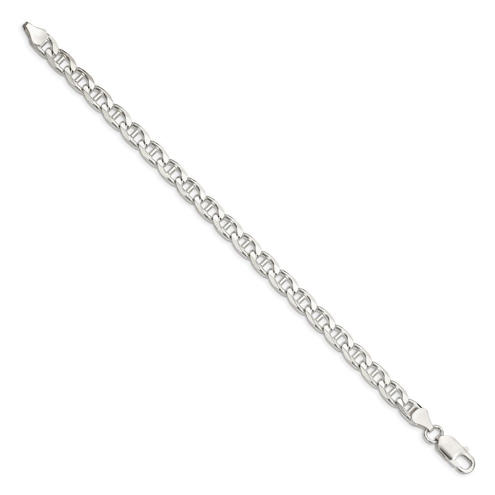 Sterling Silver 6.5mm Diamond-Cut Flat Anchor Curb Chain Bracelet