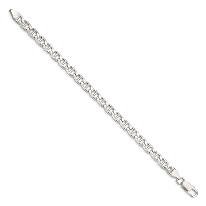 Sterling Silver 6.5mm Diamond-Cut Flat Anchor Curb Chain Bracelet