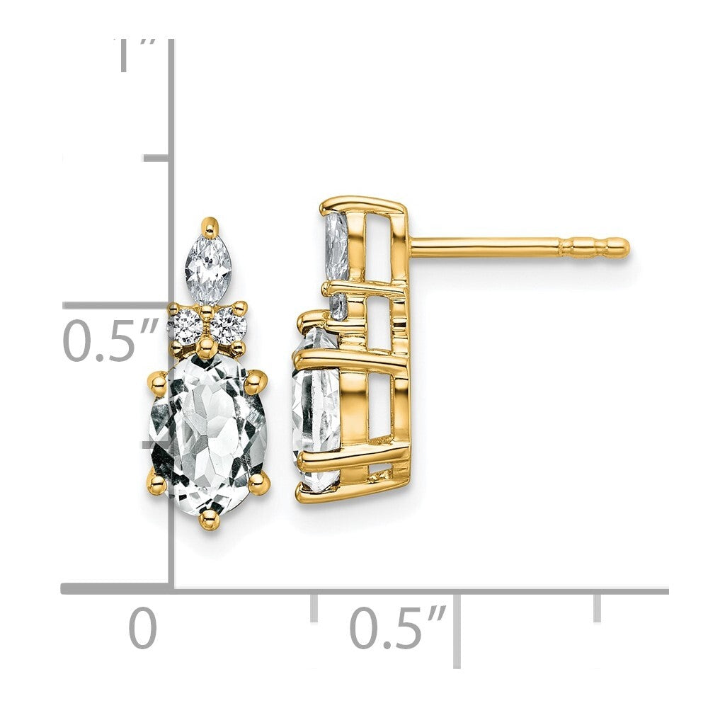 14k Yellow Gold Polished Diamond and White Topaz Twisted Drop & Dangle Earrings