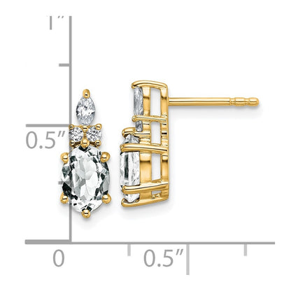 14k Yellow Gold Polished Diamond and White Topaz Twisted Drop & Dangle Earrings