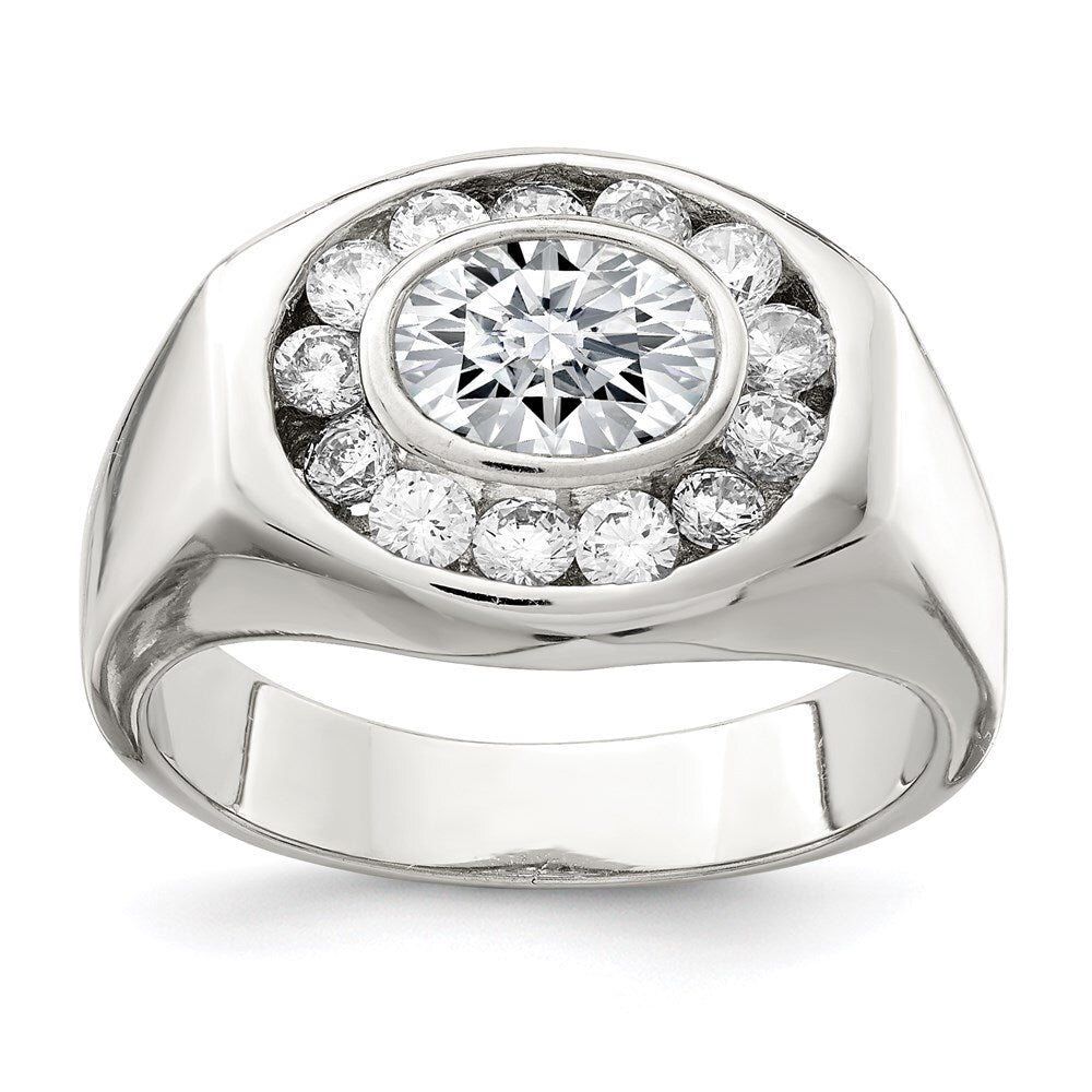 Sterling Silver Rhodium-plated Men's Cubic Zirconia Ring Size 9
