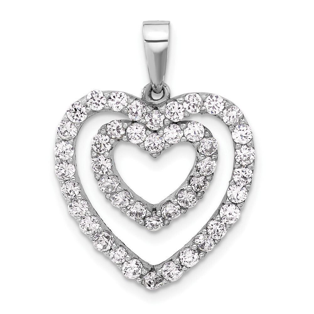 Sterling Silver Rhodium-plated Cubic Zirconia Double Heart Pendant