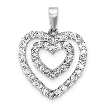 Sterling Silver Rhodium-plated Cubic Zirconia Double Heart Pendant