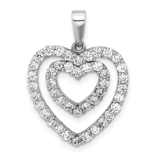 Sterling Silver Rhodium-plated Cubic Zirconia Double Heart Pendant