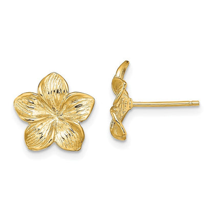 14k Yellow Gold Plumeria Flower Earrings