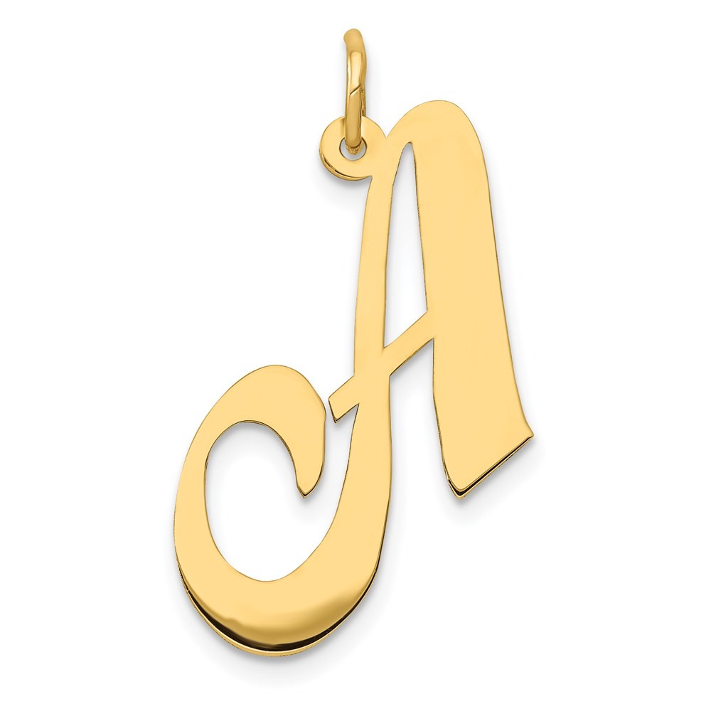 14k Yellow Gold Large Fancy Script Letter A Initial Charm Pendant