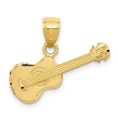 14k Yellow Gold Satin Diamond-cut Acoustic Guitar Pendant for Women