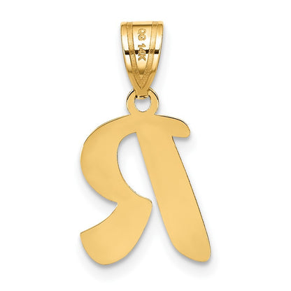14k Yellow Gold Polished Script Letter R Initial Pendant for Women
