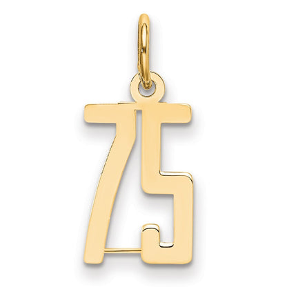 14k Yellow Gold Small Elongated Number 75 Charm Pendant for Women