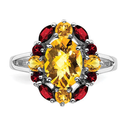 Sterling Silver Rhodium Citrine & Garnet Ring Size 8