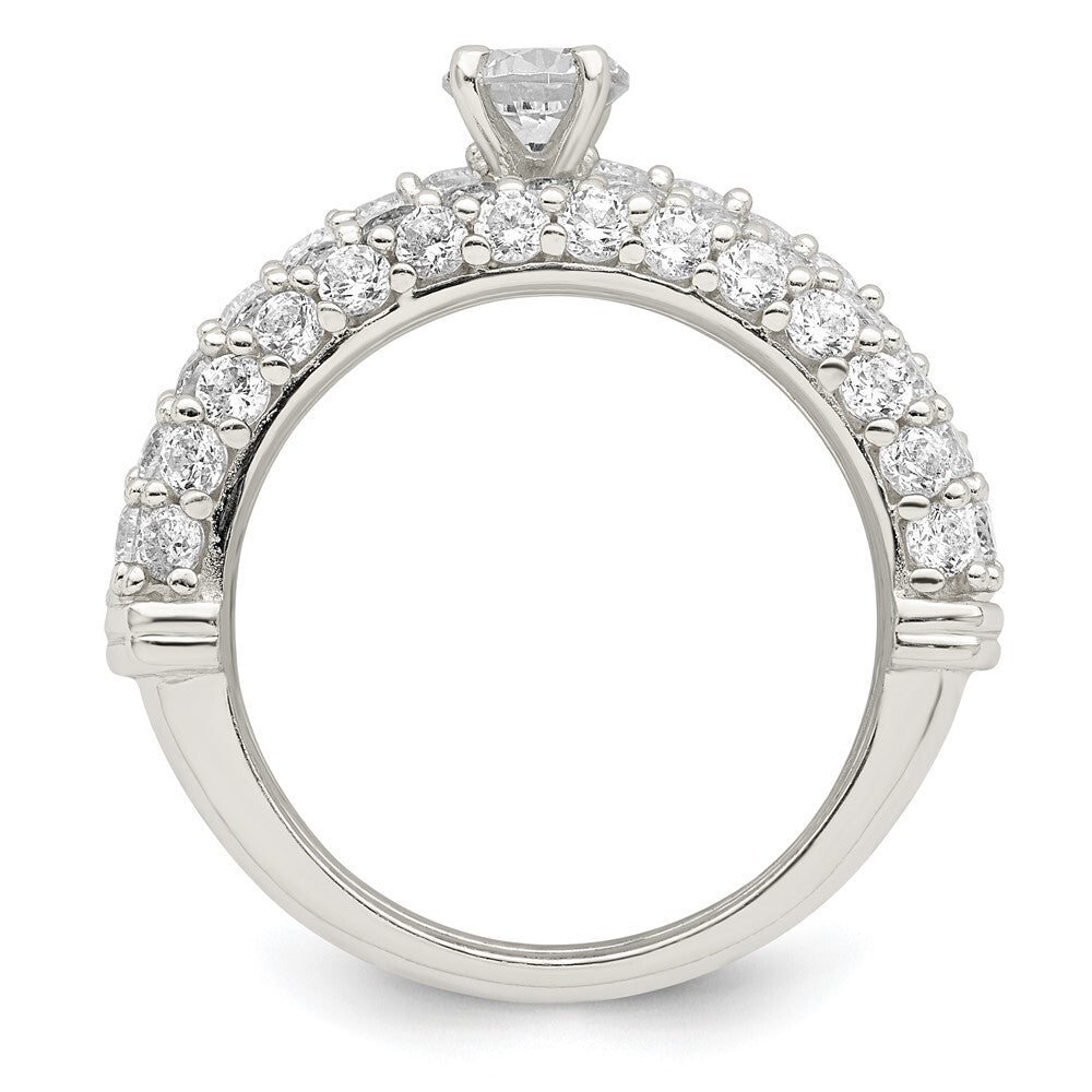 Sterling Silver Polished Pave CZ Wedding Ring Set Size 6