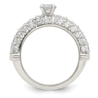 Sterling Silver Polished Pave CZ Wedding Ring Set Size 6