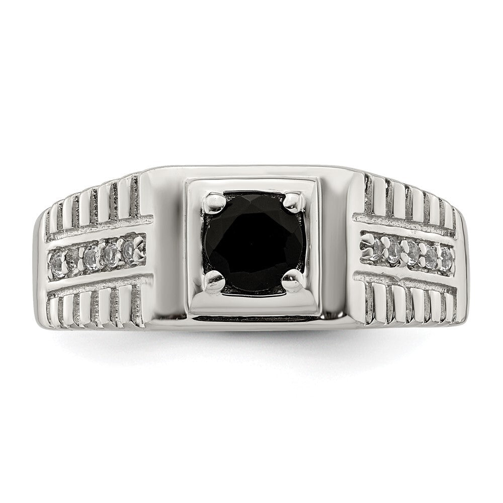 Sterling Silver Rhodium-plated Men's Onyx and White Topaz Ring Size 11