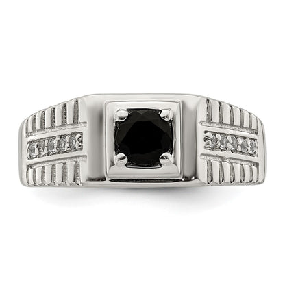 Sterling Silver Rhodium-plated Men's Onyx and White Topaz Ring Size 11