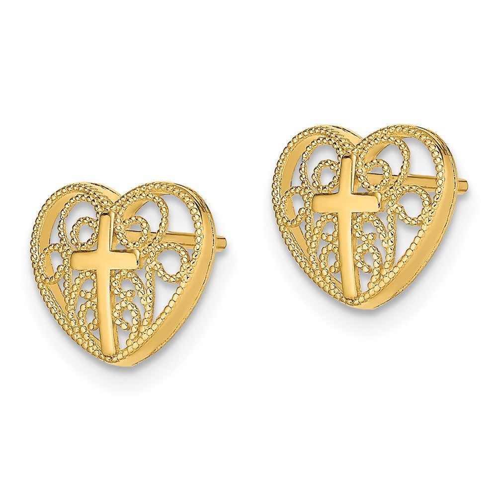 14k Yellow Gold Heart w/Cross Earrings