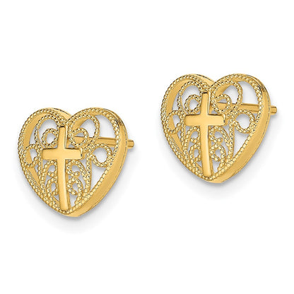 14k Yellow Gold Heart w/Cross Earrings