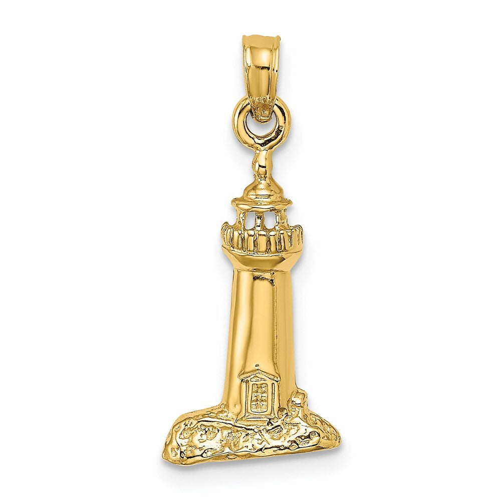 14k Yellow Gold 2-D Polished and Textured Lighthouse Charm Pendant for Women