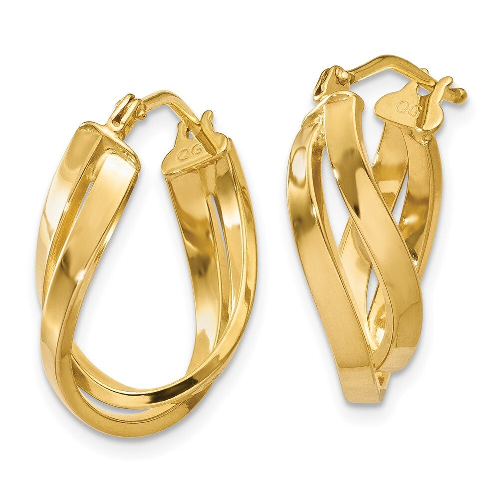 14k Yellow Gold Twisted Hoop Earrings Gift for Women