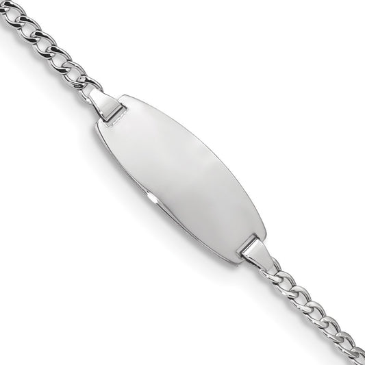 14k White Gold Semi-Solid Chain Curb Link Oval 18.5x8.5mm Plate 6" ID Bracelet