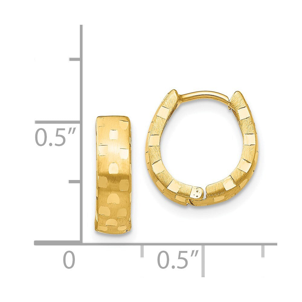 14k Yellow Gold Diamond Cut 4mm Patterned Hinged Hoop Earrings Gift for Women