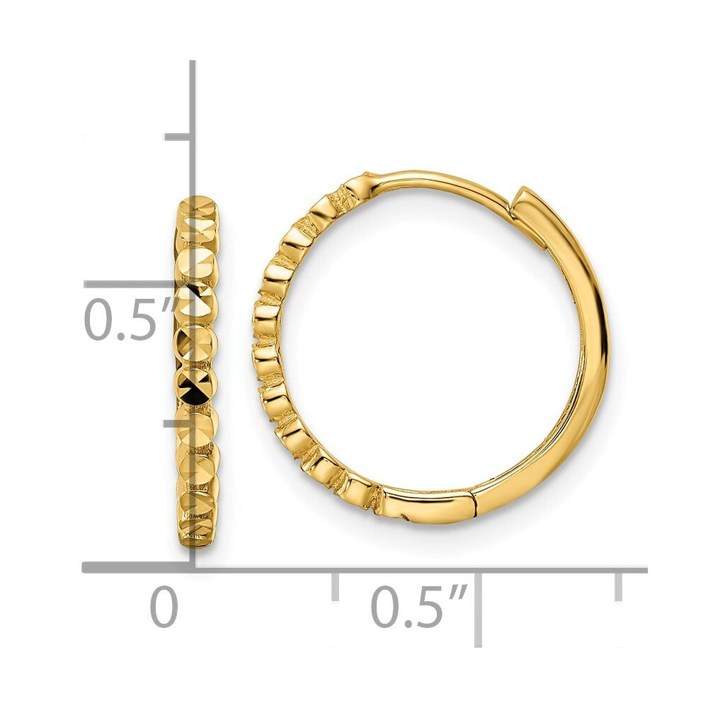 14k Yellow Gold Diamond-cut 2x16mm Hinged Hoop Earrings Gift for Women