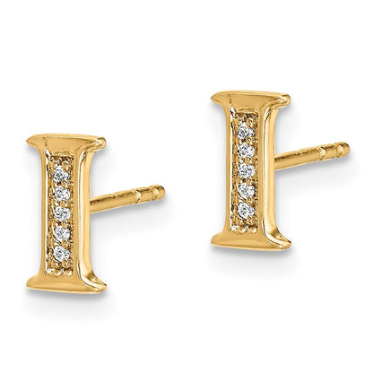14k Yellow Gold Diamond Initial I Earrings