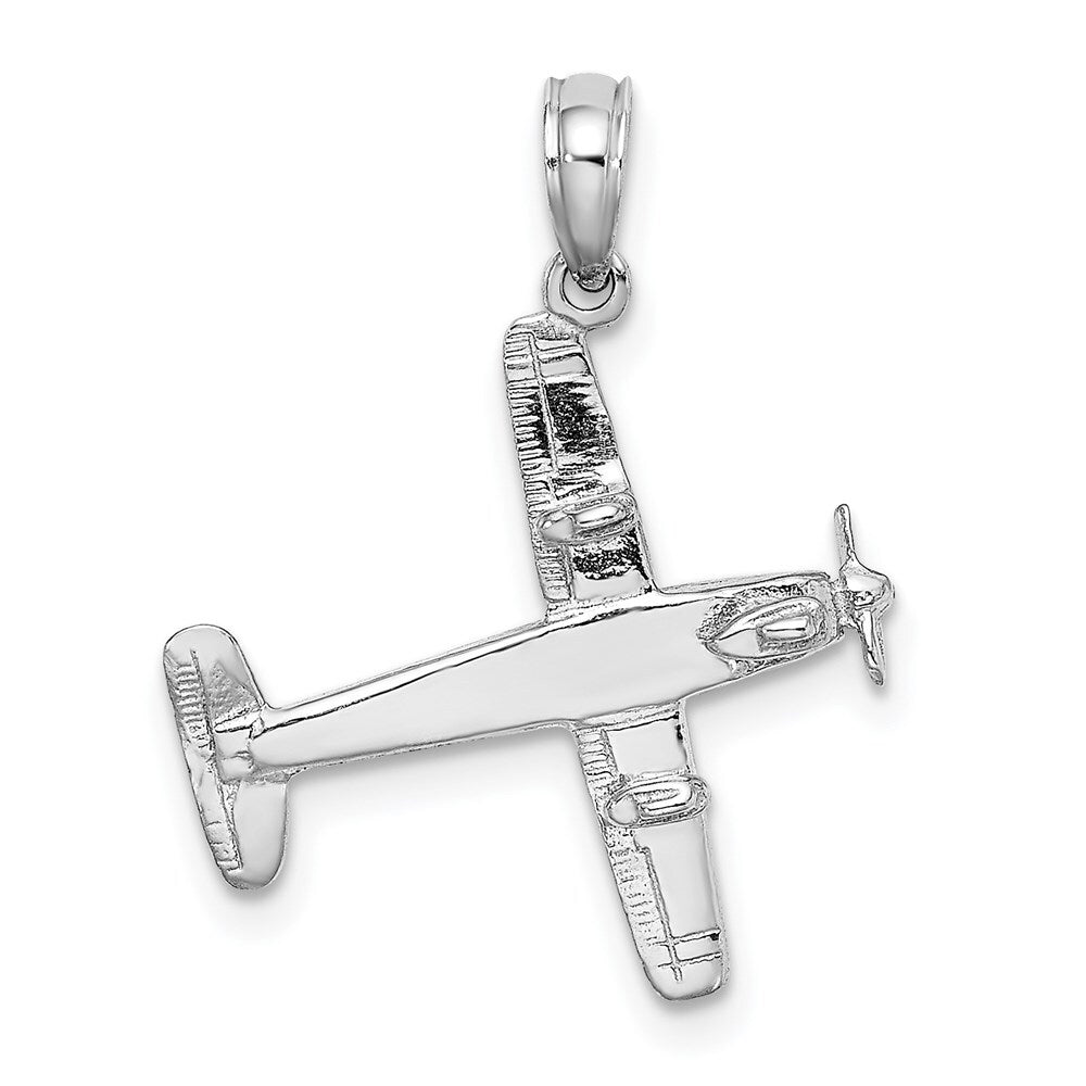 14k White Gold 3-D Low-Wing Airplane Pendant for Women