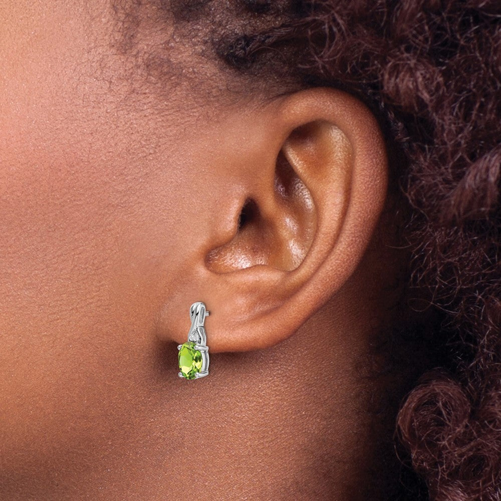 14k White Gold Oval Peridot and Diamond Drop & Dangle Earrings