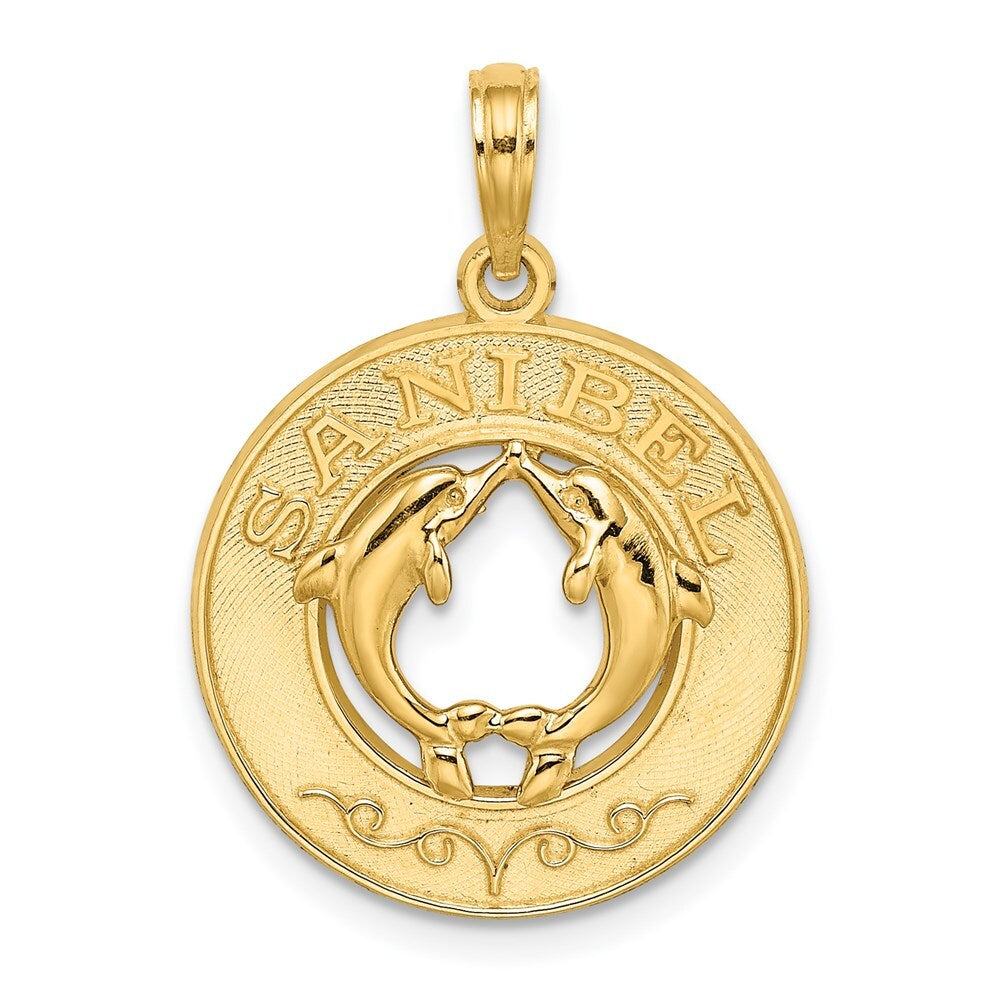 14k Yellow Gold SANIBEL Dolphins Circle Charm