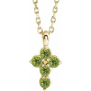 14k Yellow Gold Natural Peridot Cross Pendant Necklace 16-18"