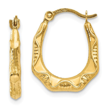 14k Yellow Gold Hollow Oval Hoop Earrings Gift for Women