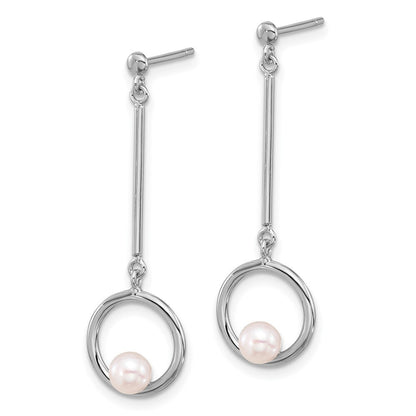 Sterling Silver 4-4.5mm White Semi-Round Cultured Pearl Post Dangle Earrings