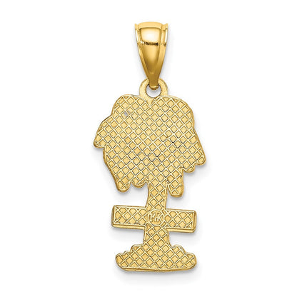 14k Yellow Gold 2-D CURACAO On Palm Tree Charm Pendant