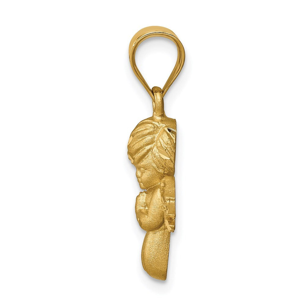14k Yellow Gold Brushed & Diamond-cut Angel Pendant for Women