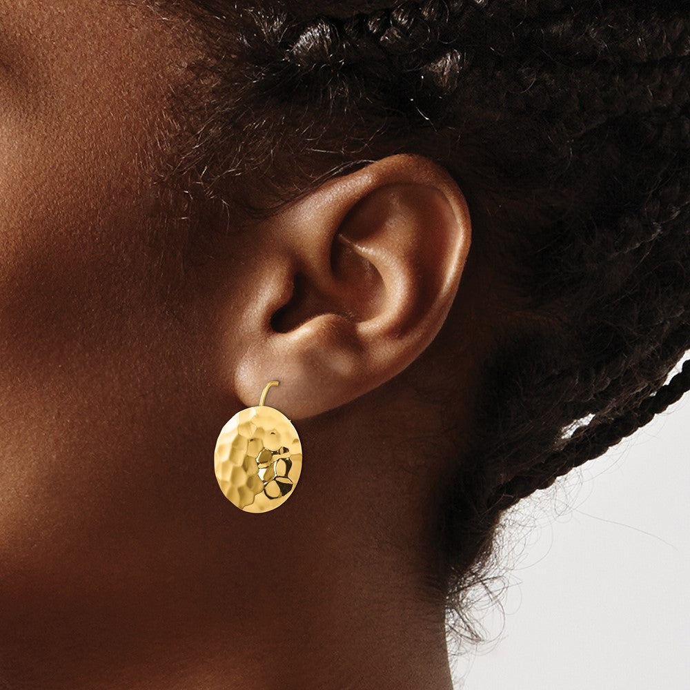 14k Yellow Gold Hammered Circle Earrings