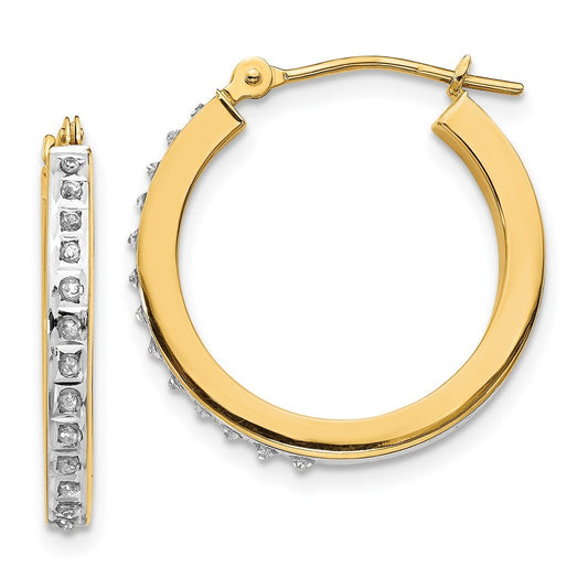 14k Yellow Gold Diamond Fascination Round Hinged Hoop Earrings