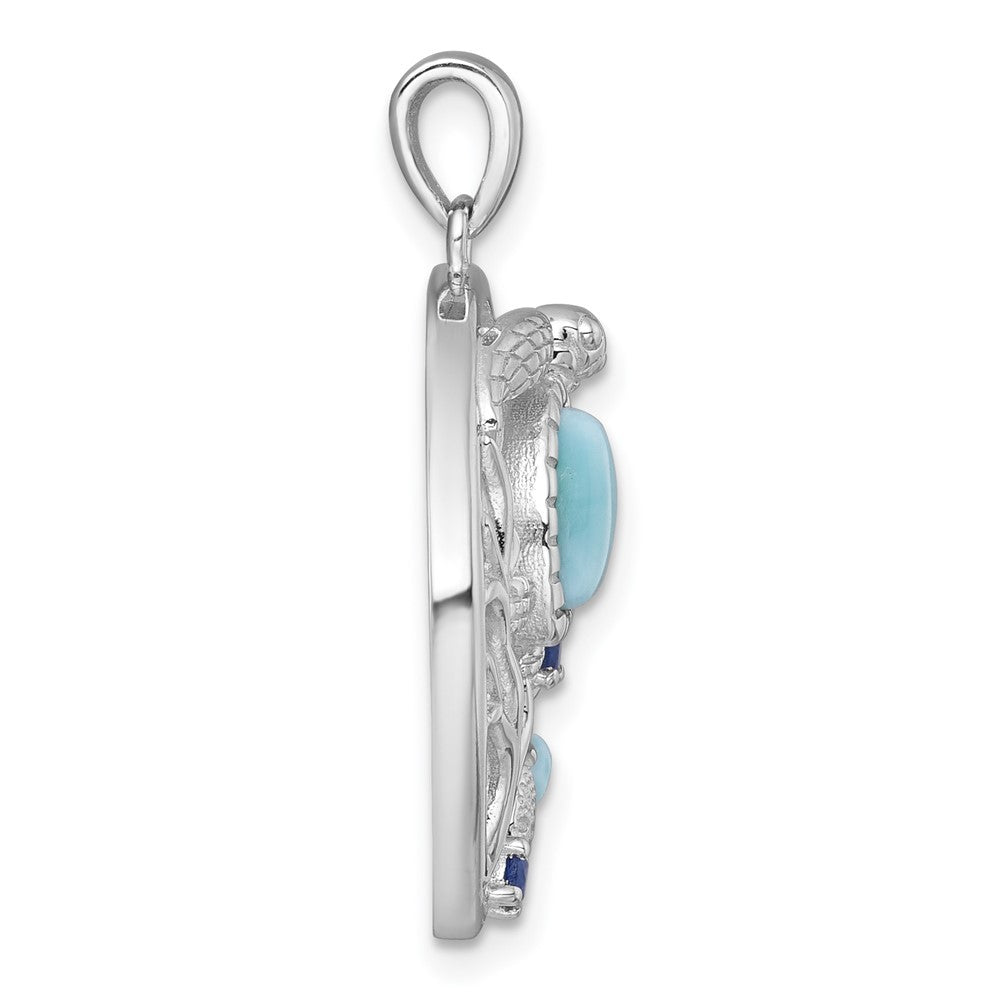 Sterling Silver Polished and Textured Larimar and Blue CZ Sealife Pendant