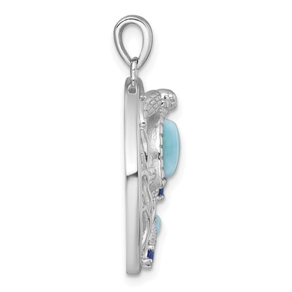 Sterling Silver Polished and Textured Larimar and Blue CZ Sealife Pendant