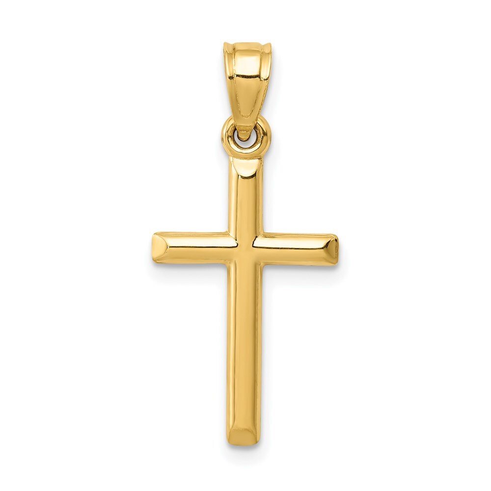 14k Yellow Gold Polished Hollow Cross Pendant for Women
