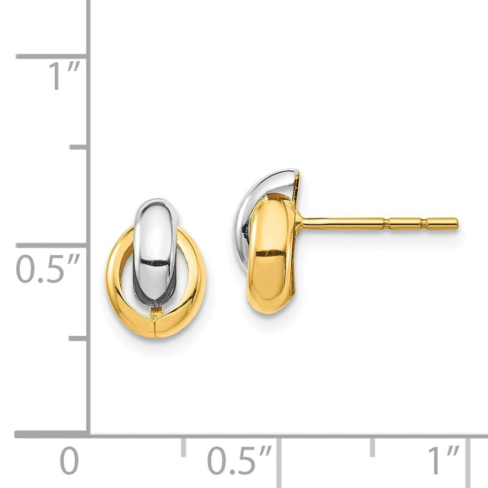 14k Yellow Gold & White Rhodium Oval Stud Earrings Gift for Women