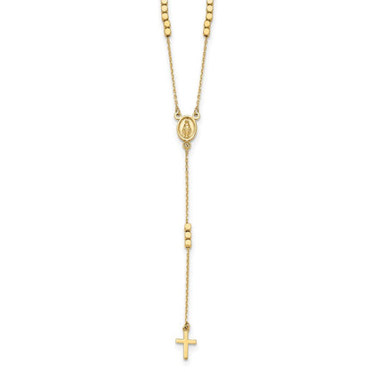 14k Yellow Gold  Miraculous Medal and Cross Rosary Design 17.75" Y-Drop Necklace