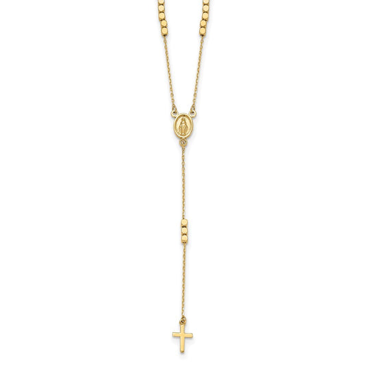 14k Yellow Gold  Miraculous Medal and Cross Rosary Design 17.75" Y-Drop Necklace
