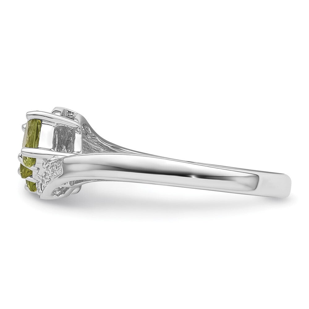 Sterling Silver Rhodium Peridot & Diamond Ring Size 7